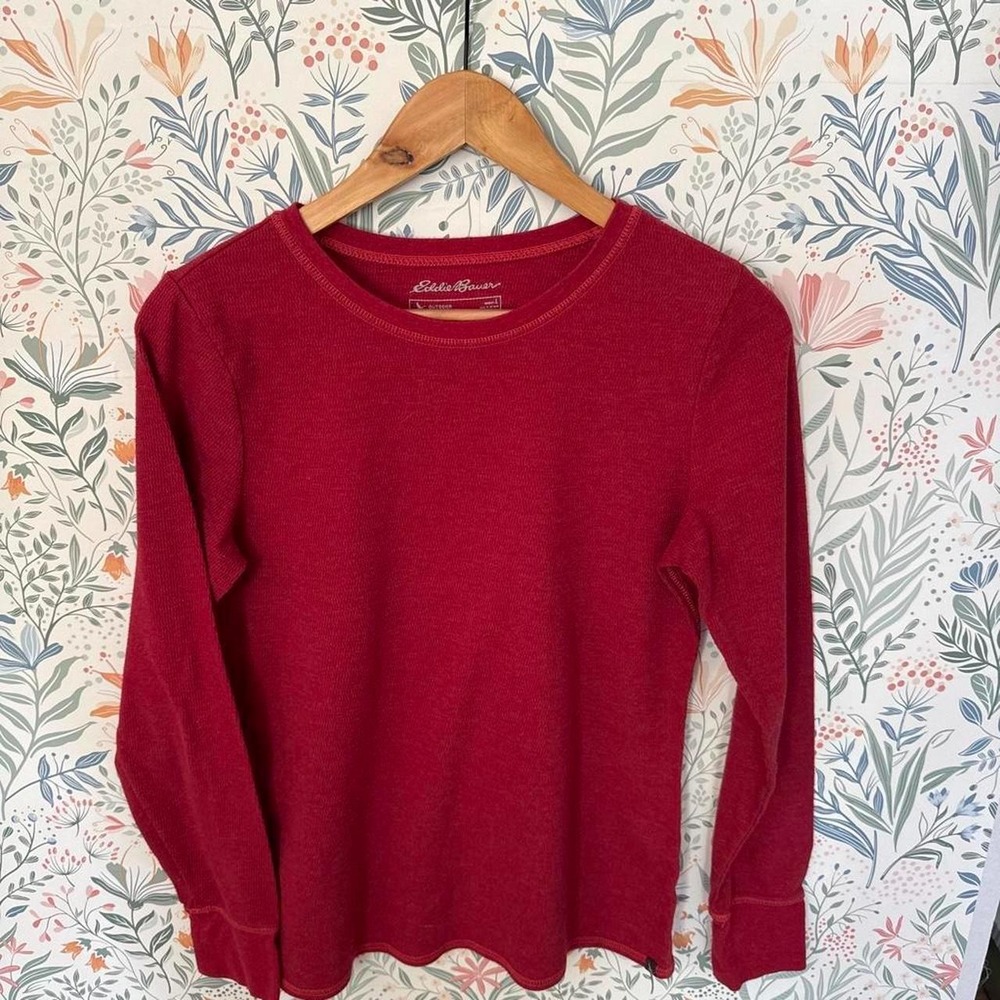 Eddie Bauer Outdoor Red Ribbed Thermal Long Sleeve Top